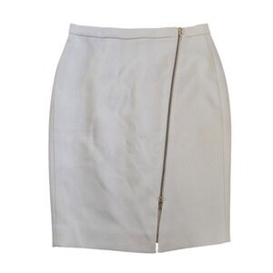 J.Crew Ivory Textured Asymmetrical Zip Pencil Skirt Size 8 Cream Gold 131